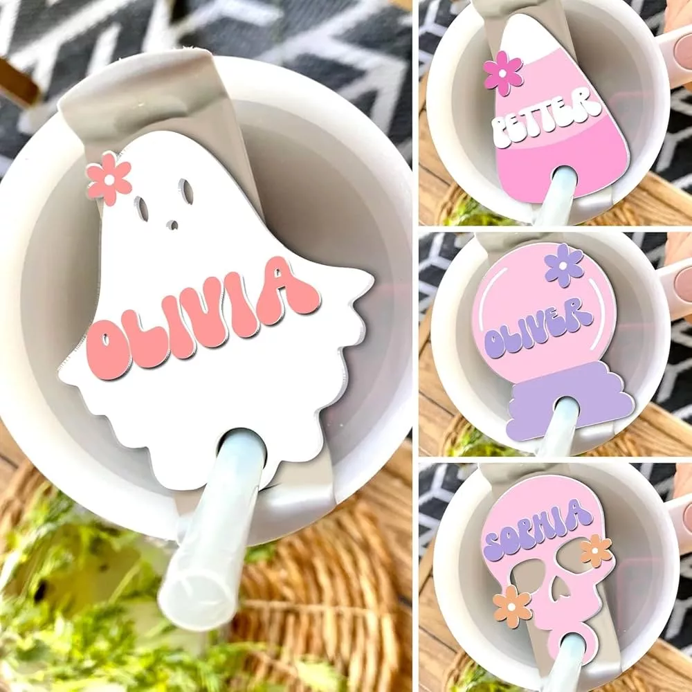 40 Oz Tumbler Cup Name Plate, Halloween Cup Tags, Ghost Tumbler Plates,  Tumbler Accessories, Name Tags, Ghost Topper, Tumbler Tags 