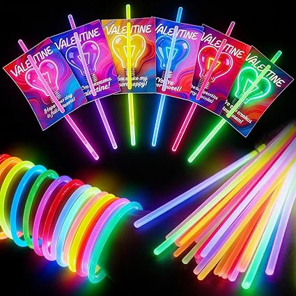 50 Glow Sticks with 24 Valentines Day Card, Glow in The Dark Neon Party Favors for Classroom Exch... | Amazon (US)