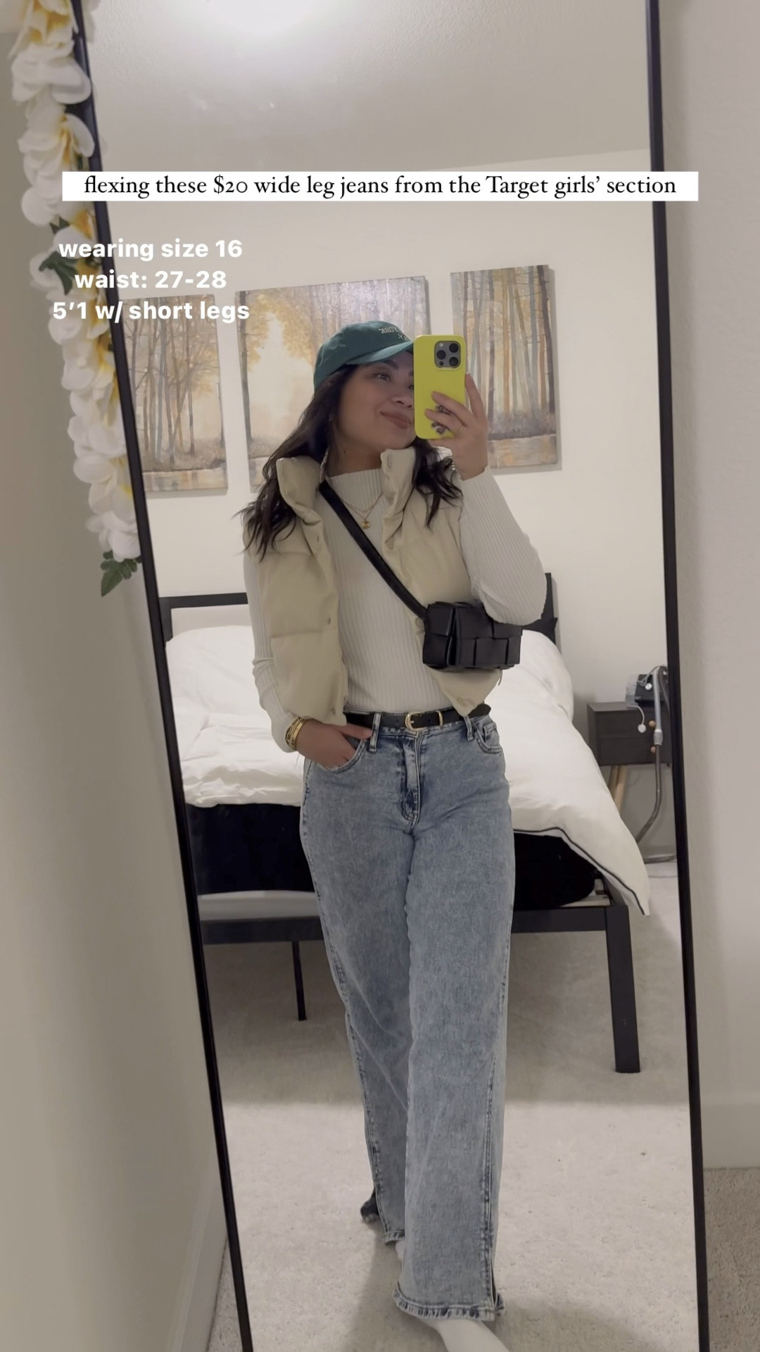 Wearing size 16 for the jeans from the Target girls’ section:)




Budget finds, target finds, petite friendly, extra petite, minimalist, minimal style, daily outfits, puffer vest, wide leg pants