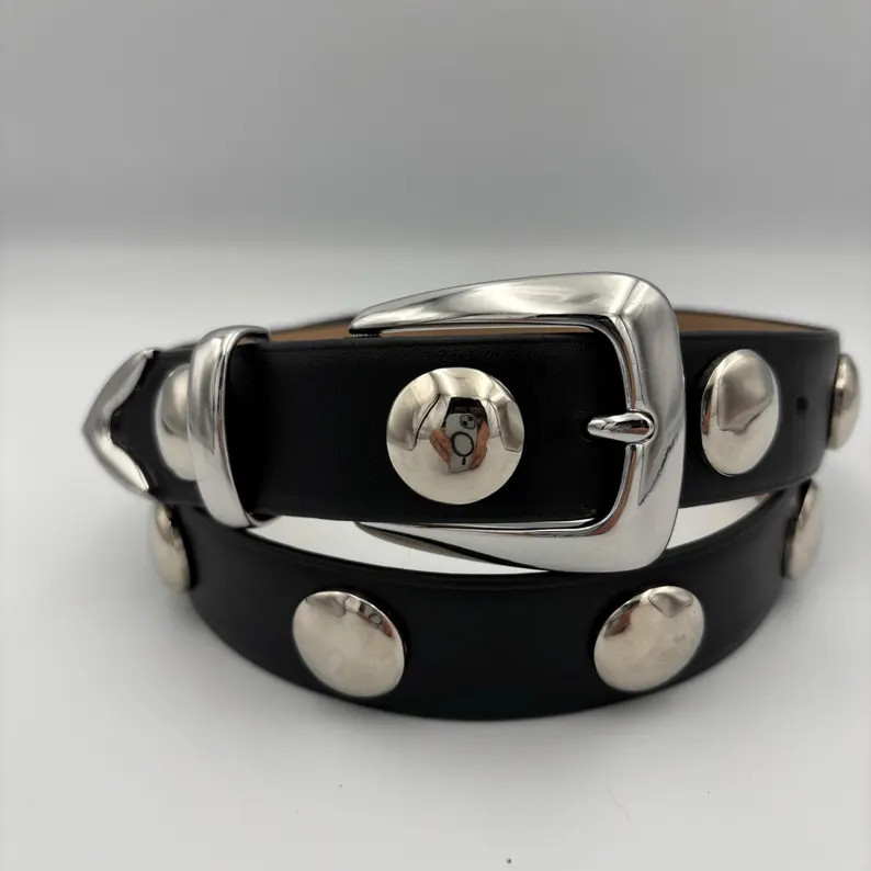 Real Leather Black Belt | Silver Metal Studded Women's Jean Belt | Etsy (US)