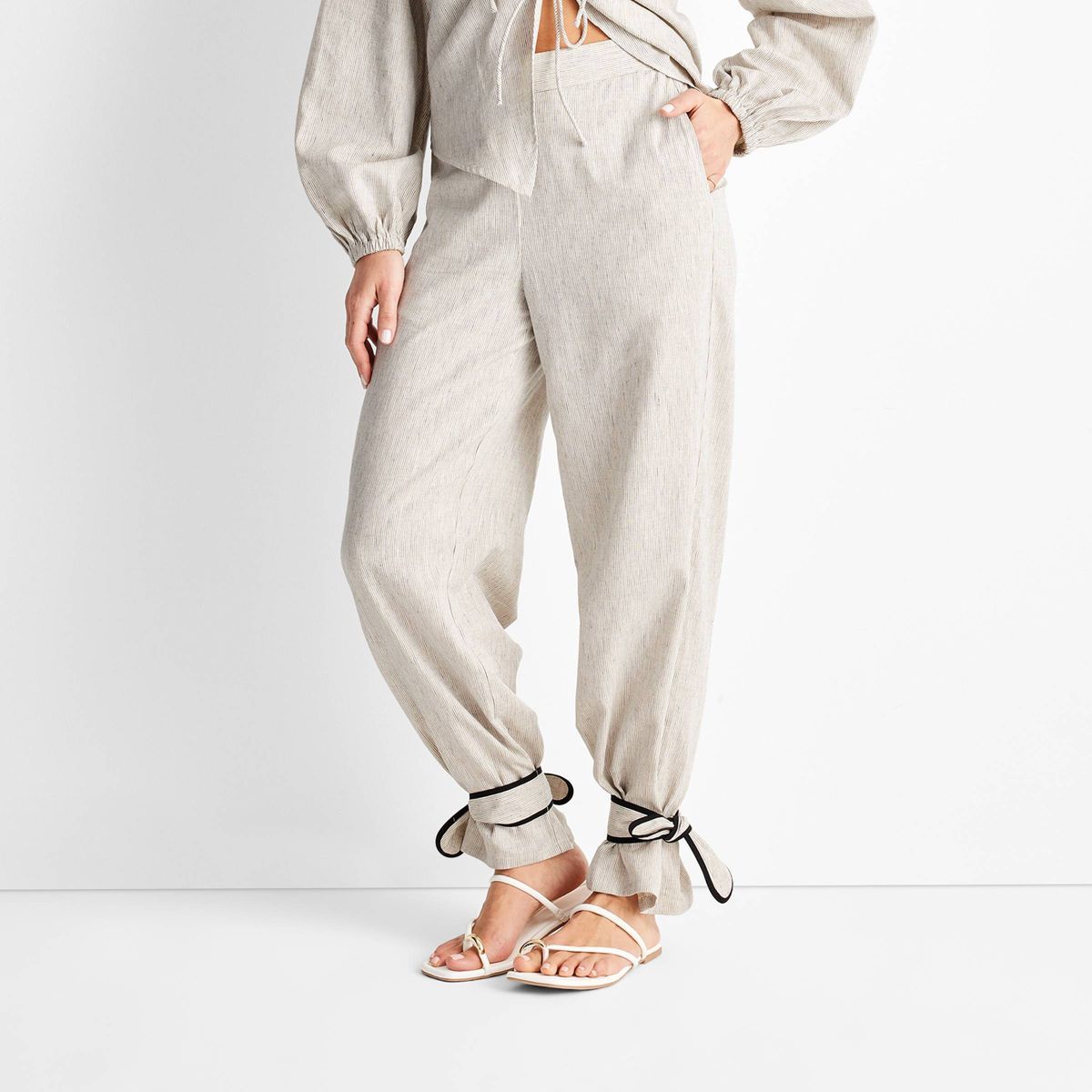 Women's Pinstripe Ankle Tie Pants - Future Collective™ with Jenny K. Lopez Navy/White | Target