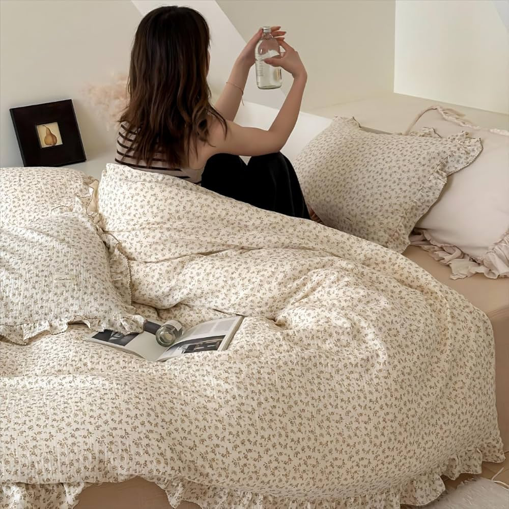 BuLuTu Vintage Floral Design Kids Duvet Cover Twin Cottage Camellia Print Comforter Cover with Ru... | Amazon (US)