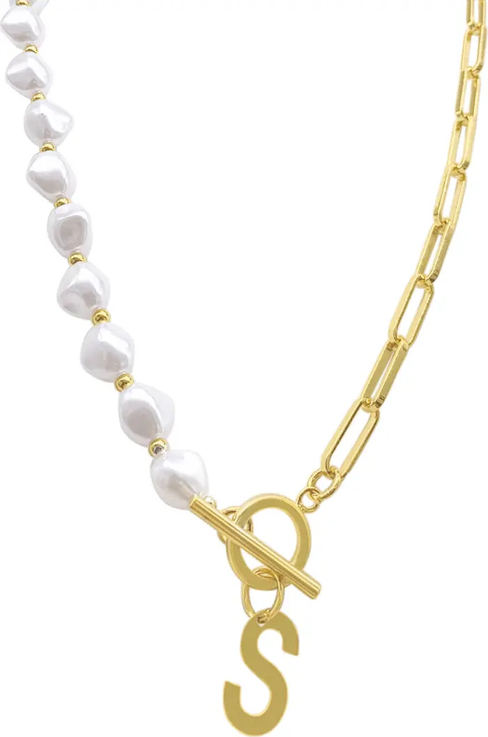 Imitation Pearl & Paperclip Chain Initial Pendant Necklace | Nordstrom Rack