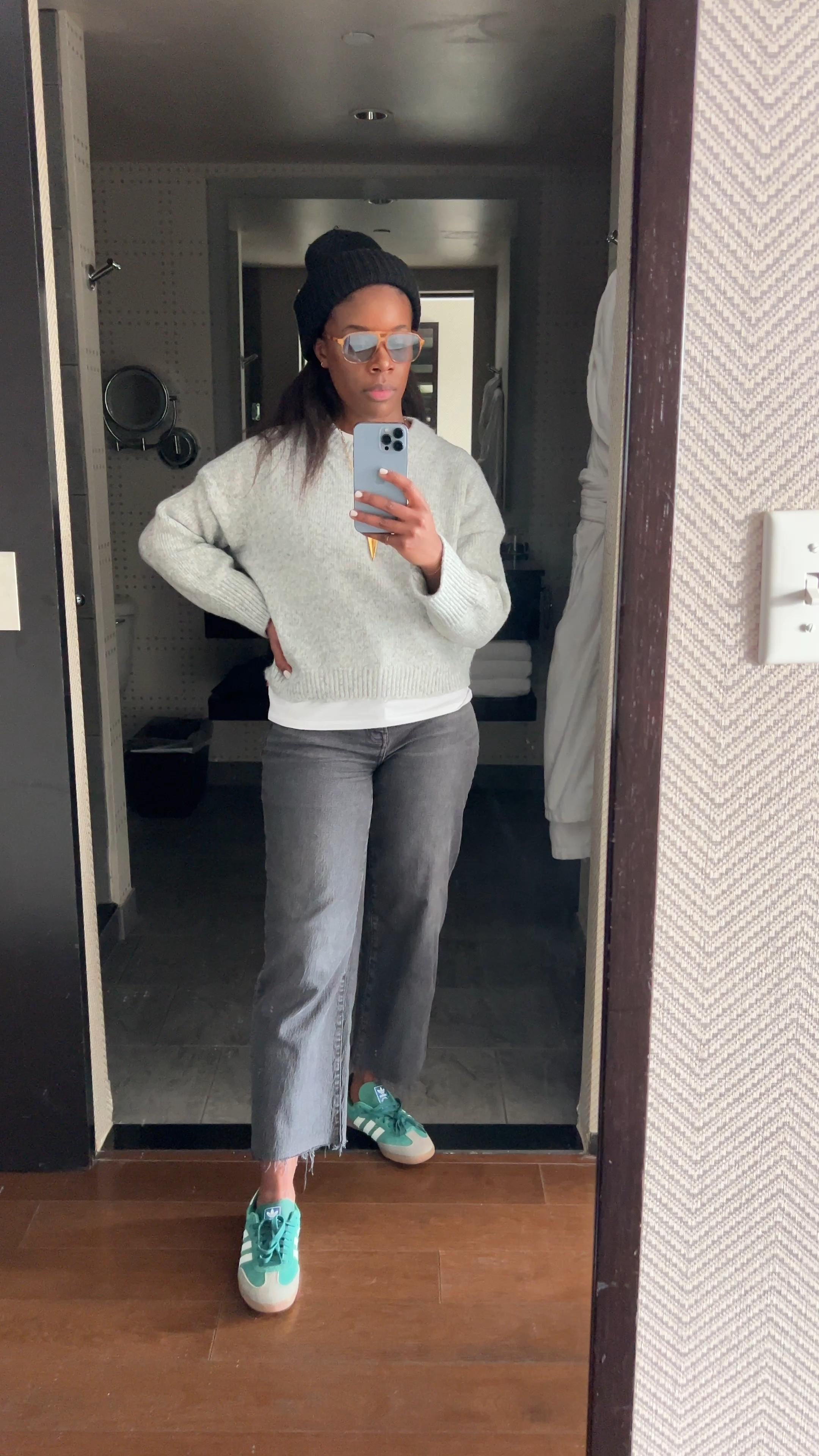 Comfy casual effortless classic everyday outfit wide leg crop jeans with boxy sweater and pop of green Adidas Sambas

#LTKSpringSale #LTKshoecrush #LTKstyletip