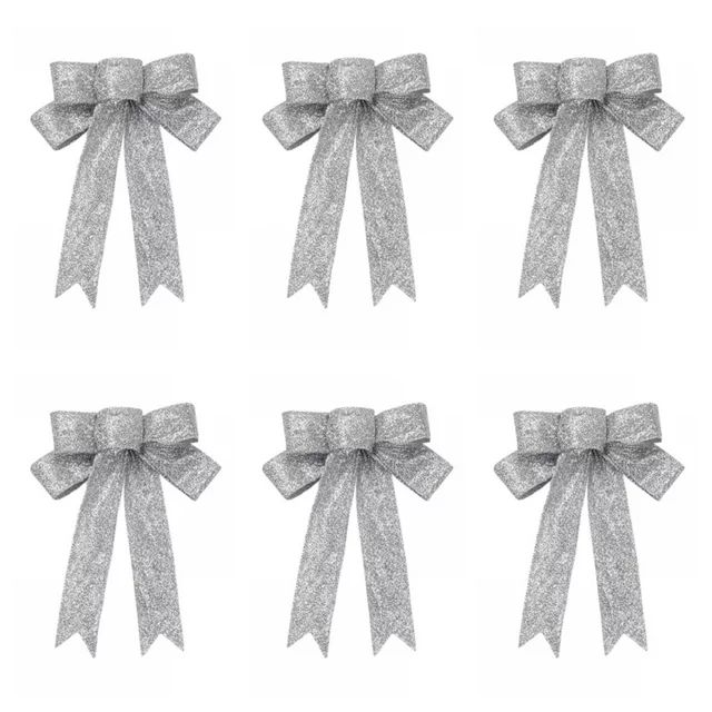 6 Pack Silver Glitter Christmas Bows Large Waterproof Premade Holiday Decorative Bows for Wreath ... | Walmart (US)