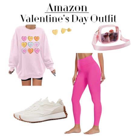 Amazon ValentinValentine’s Day Outfit. 
Cute pink heart sweatshirt, leggings, and sneakers  

#LTKfindsunder100 #LTKfindsunder50 #LTKSeasonal