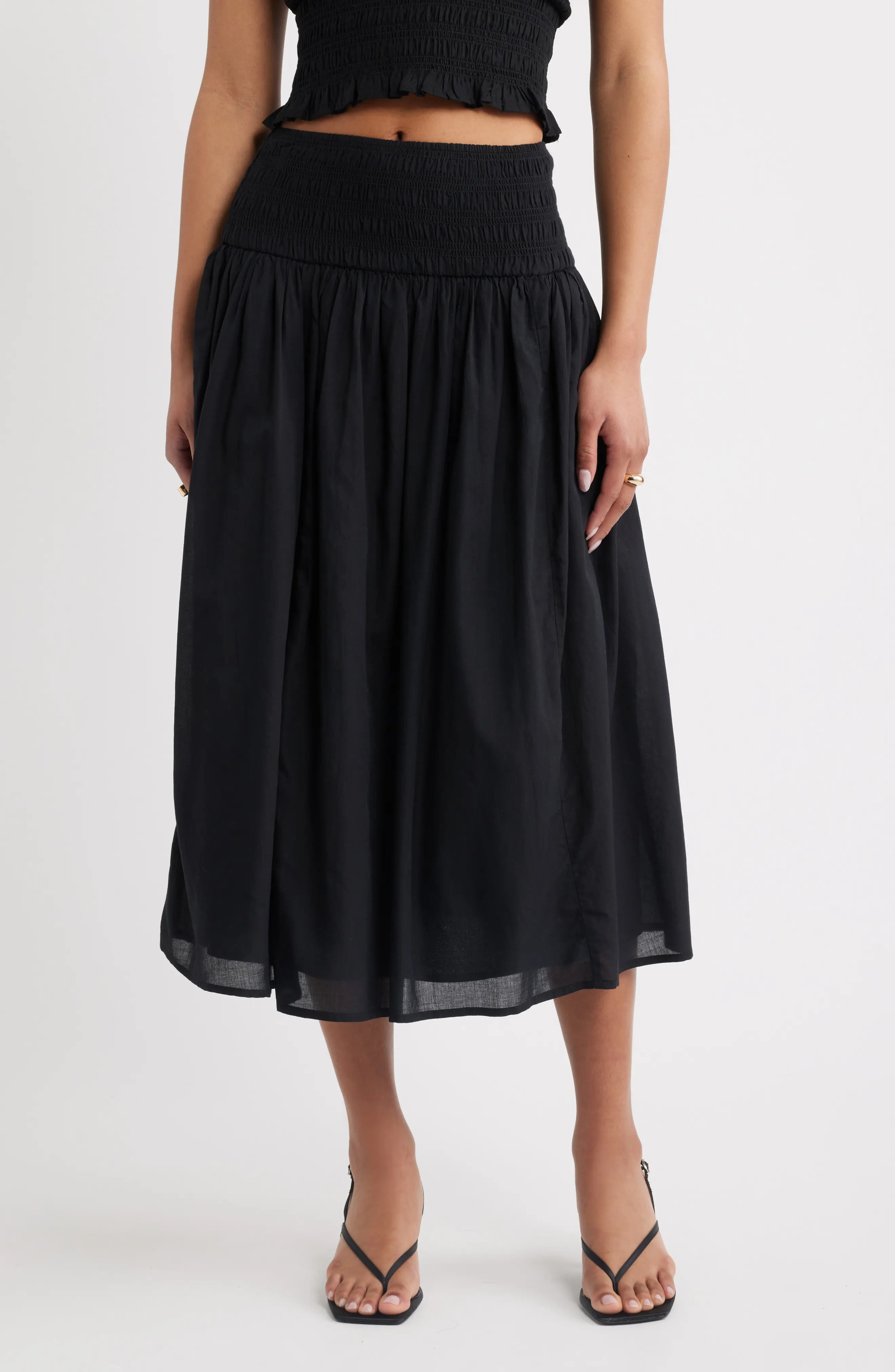 Open Edit Smock Waist Midi Skirt (Women) | Nordstrom | Nordstrom