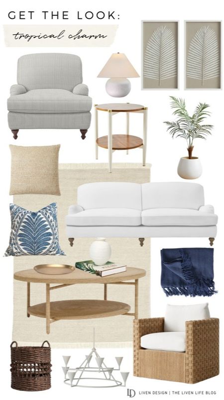 Living room decor. Sofa. Pinstriped armchair. Woven swivel armchair. Coffee table. Spring decor. Coastal. Tropical. Beach. Tapered lamp shade. Botanical art. Palm leaf art. Tropical Botanical pillow. Palm plant. Woven wicker rattan basket. White modern chandelier. Brass tray. Coffee table decor. White vase. Neutral natural Woven rug. 

#LTKSeasonal #LTKhome #LTKstyletip