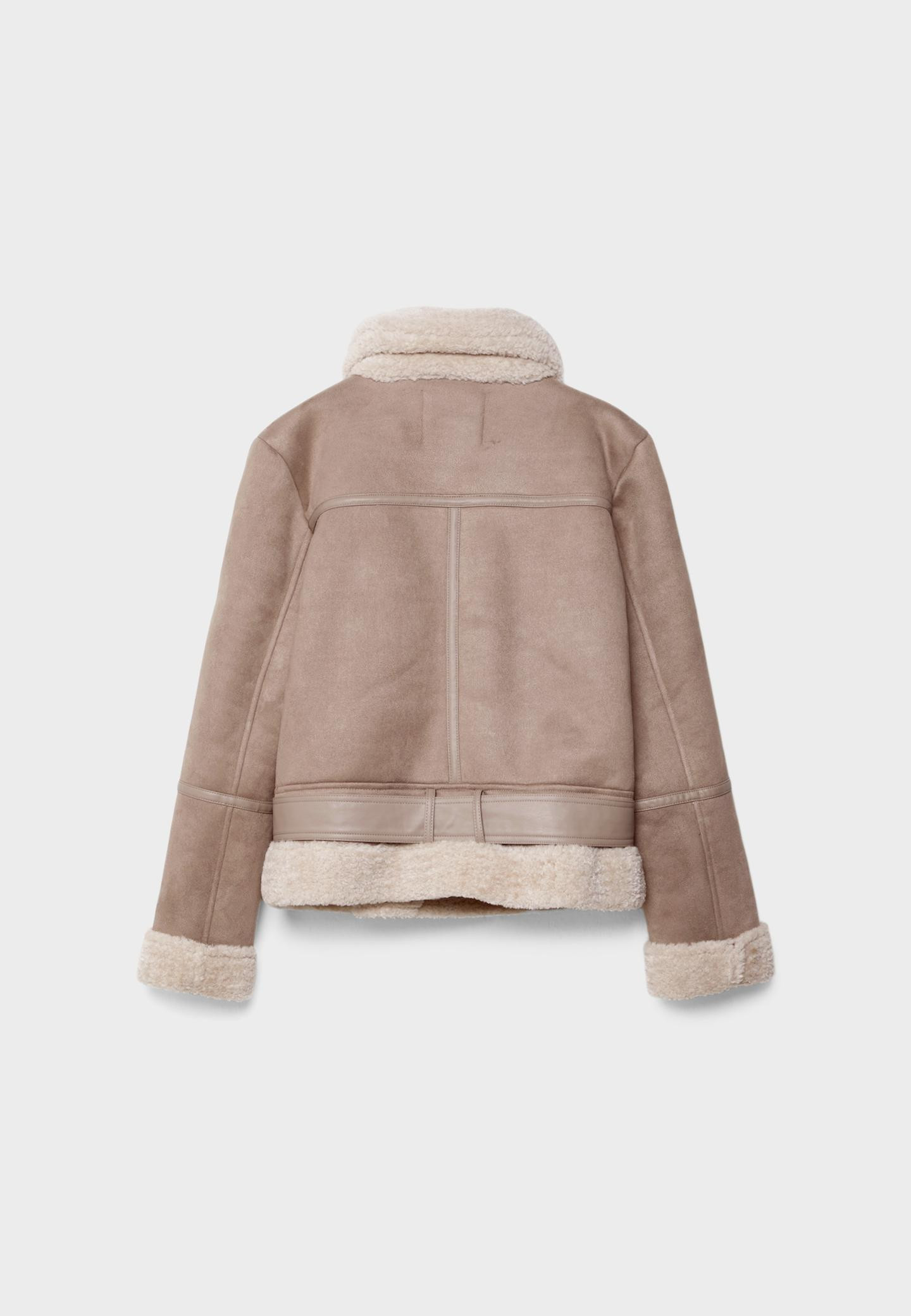 Faux suede faux shearling biker jacket - Women's Bikers | Stradivarius United Kingdom | Stradivarius (UK)