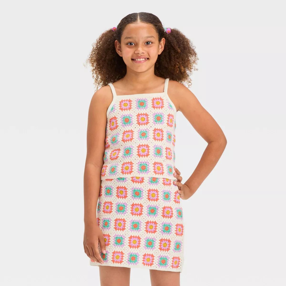 Girls' Crochet Knit Granny Square Tank Top - art class™ Orange S | Target