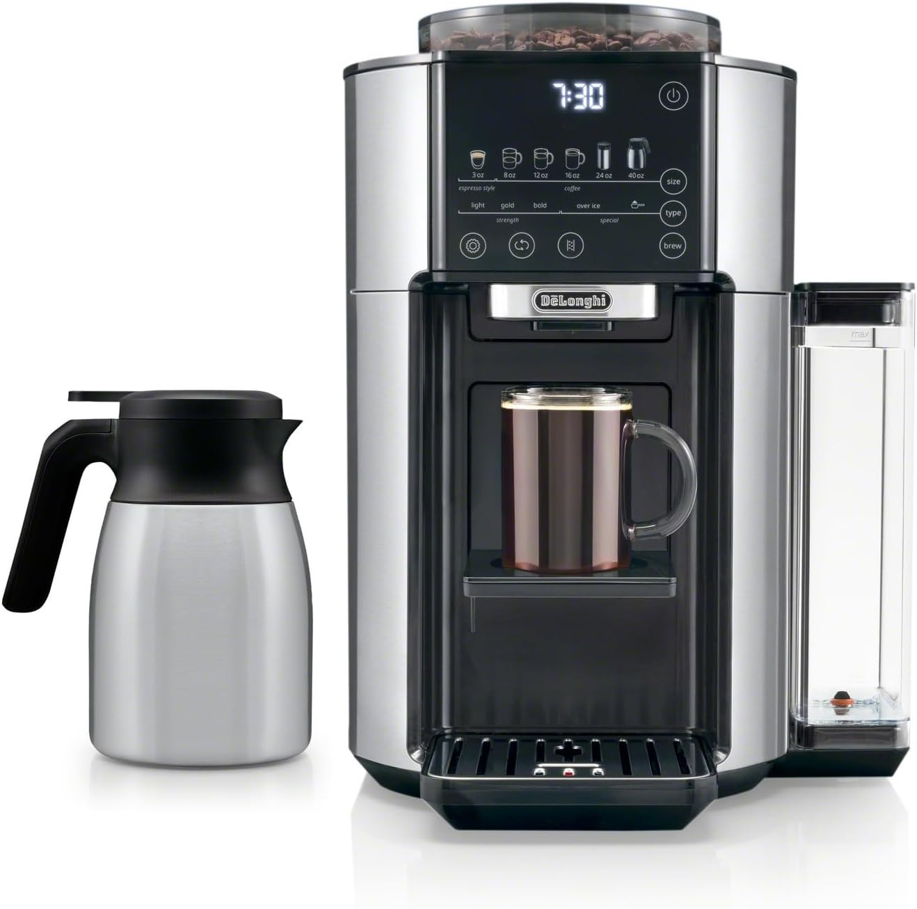 De'Longhi TrueBrew Drip Coffee Maker, Built in Grinder, Single Serve, 8 oz to 24 oz with 40 oz Carafe, Hot or Iced Coffee, Stainless,CAM51035M | Amazon (US)