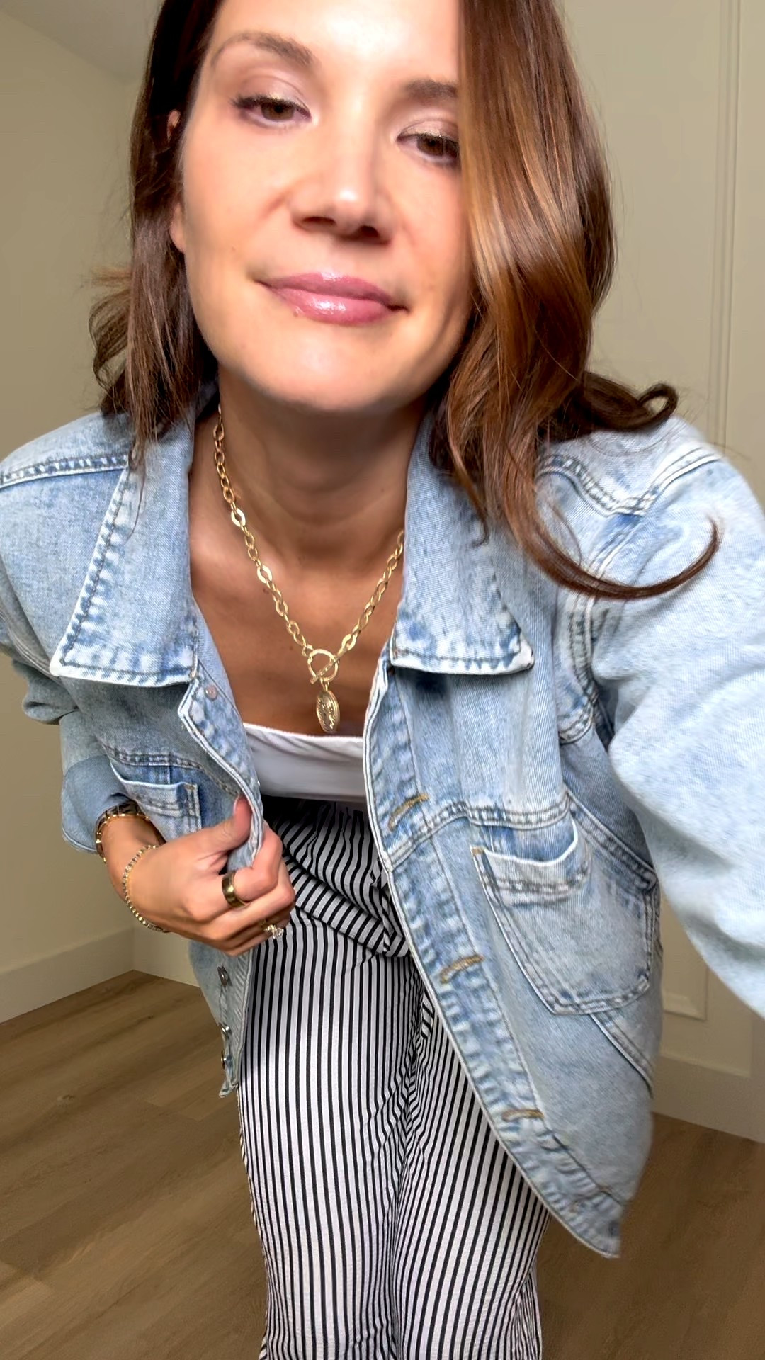 This denim jacket over black and white stripes is such a fun combo! The print is so chic and easy to style. Perfect for brunch, everyday wear, lunch dates. 

Denim jacket casual everyday look tall girl friendly pants outfit of the day timeless chic women's fashion white and black print Amazon finds Stang and Co 

#LTKTall #LTKootd #LTKdayinmylife