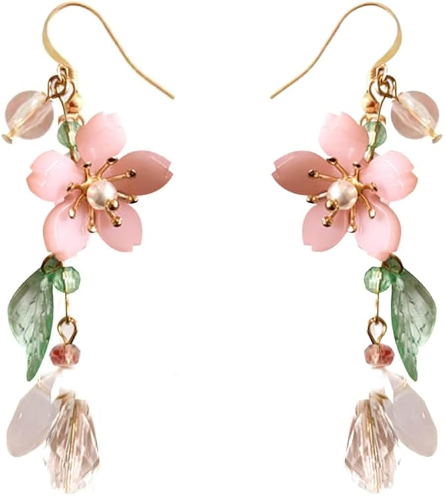 Pink Flower Pearl Sakura Leaf Earrings Ginkgo Biloba Cat Fairy Flower Statement Earrings For Wome... | Amazon (US)