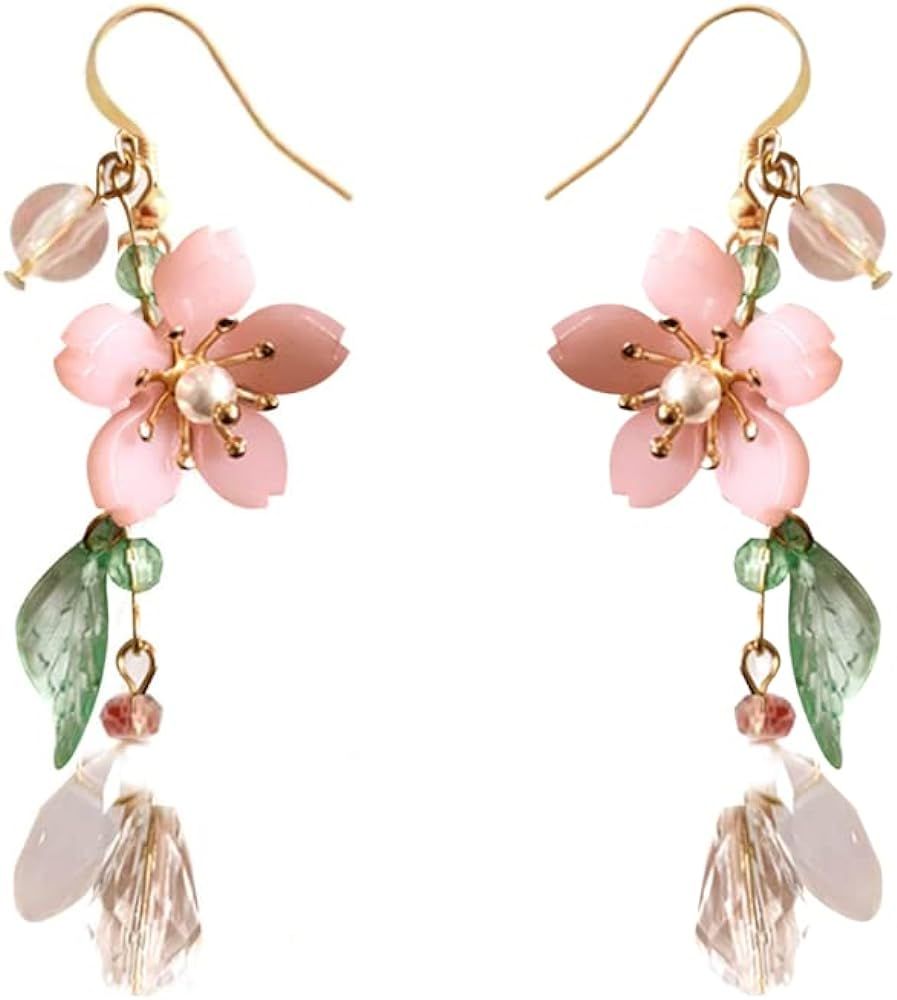 Pink Flower Pearl Sakura Leaf Earrings Ginkgo Biloba Cat Fairy Flower Statement Earrings For Wome... | Amazon (US)