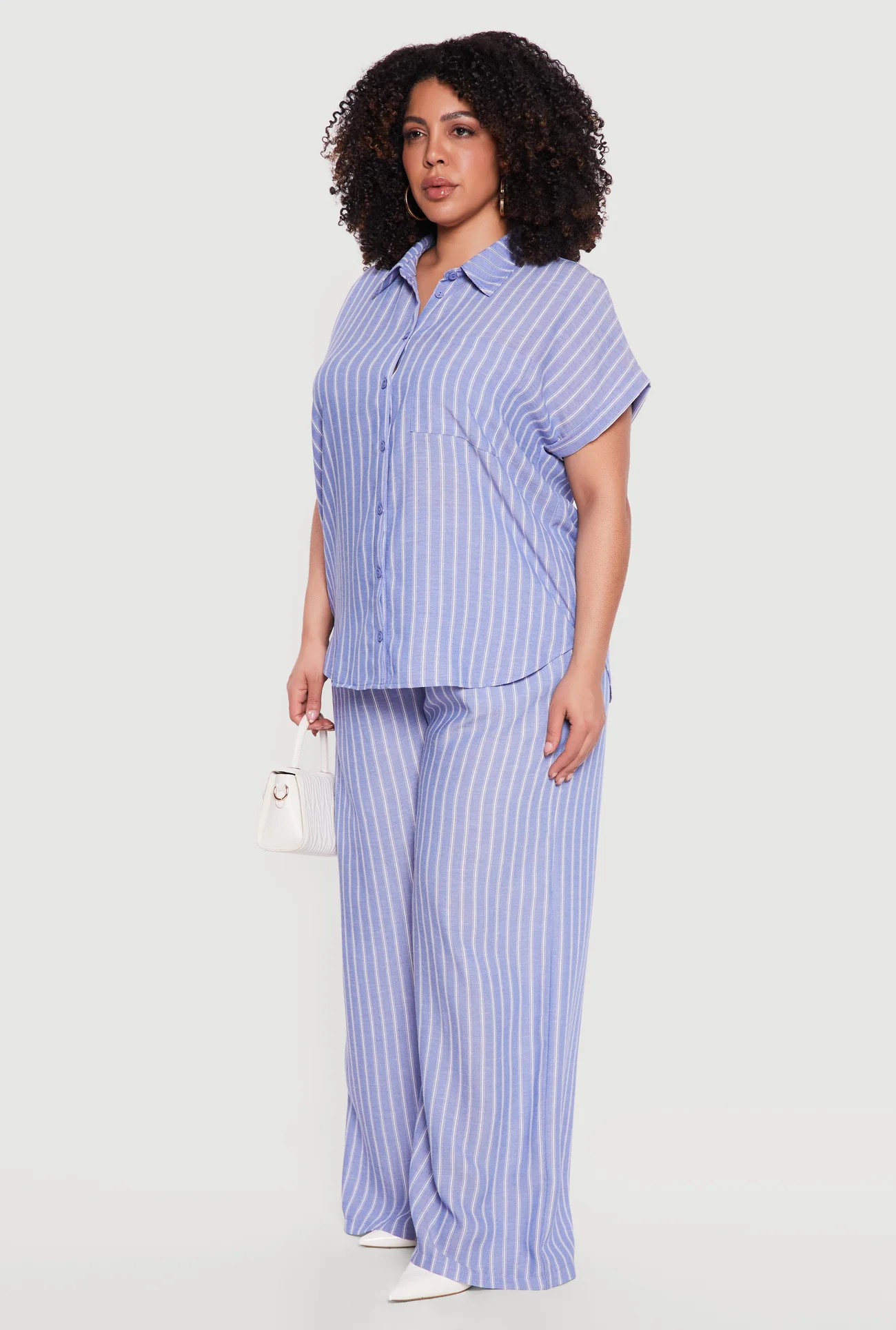 Plus Size Pinstripe Drawstring Waist Wide Leg Pants | Rainbow Shops