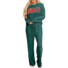 Women Pajamas Set Loungewear Ribbed Long Sleeve Top and Pants with Pockets Lounge Sweatsuit Set | Amazon (US)