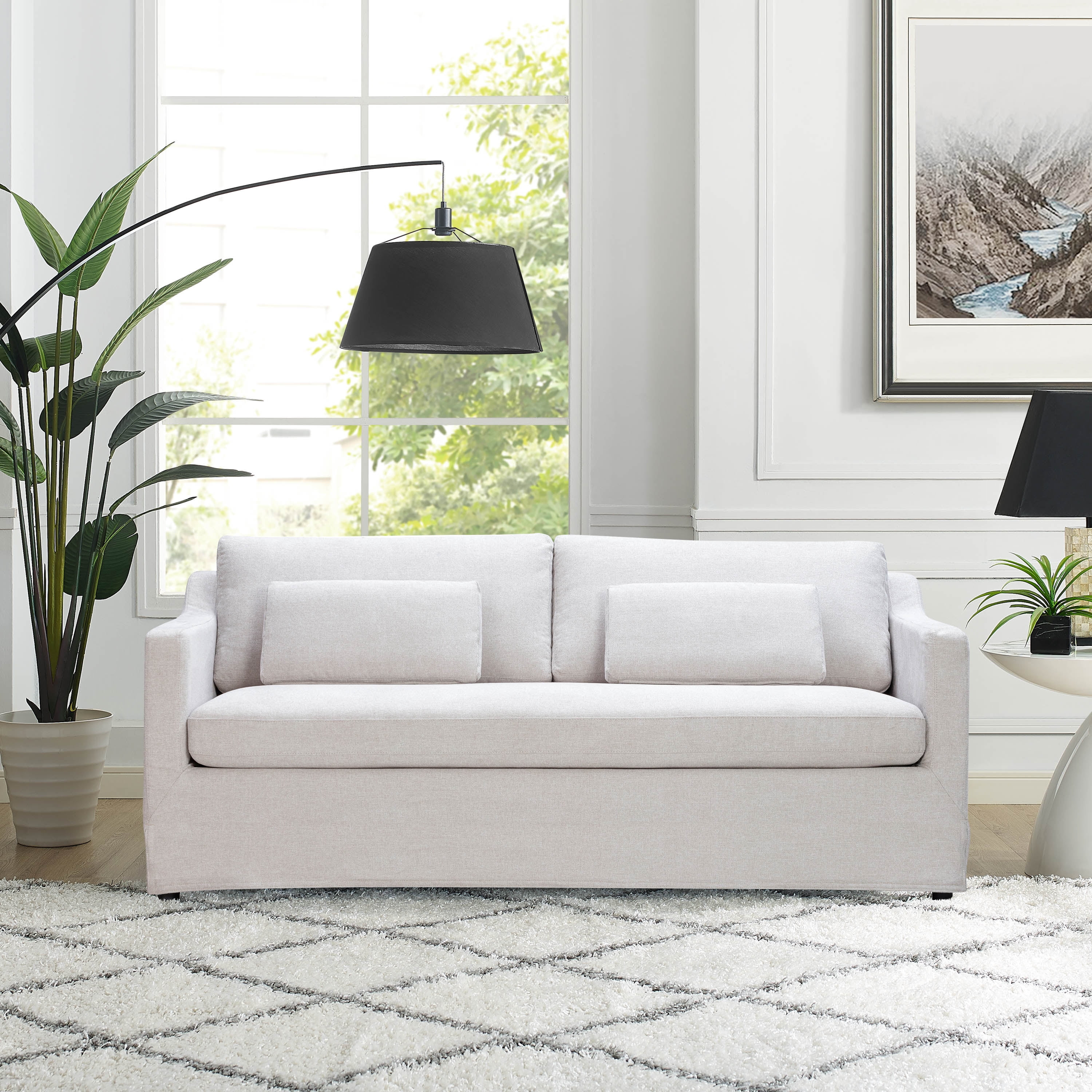 Lifestyle Solutions Riley Farmhouse Slip-Cover Style Upholstered Sofa, Oatmeal Fabric | Walmart (US)