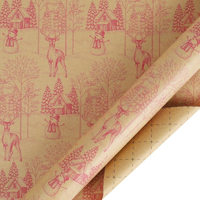 LaRibbons Kraft Christmas Wrapping Paper Jumbo Roll with Jute Twine, Christmas Toile Theme Vintag... | Amazon (US)