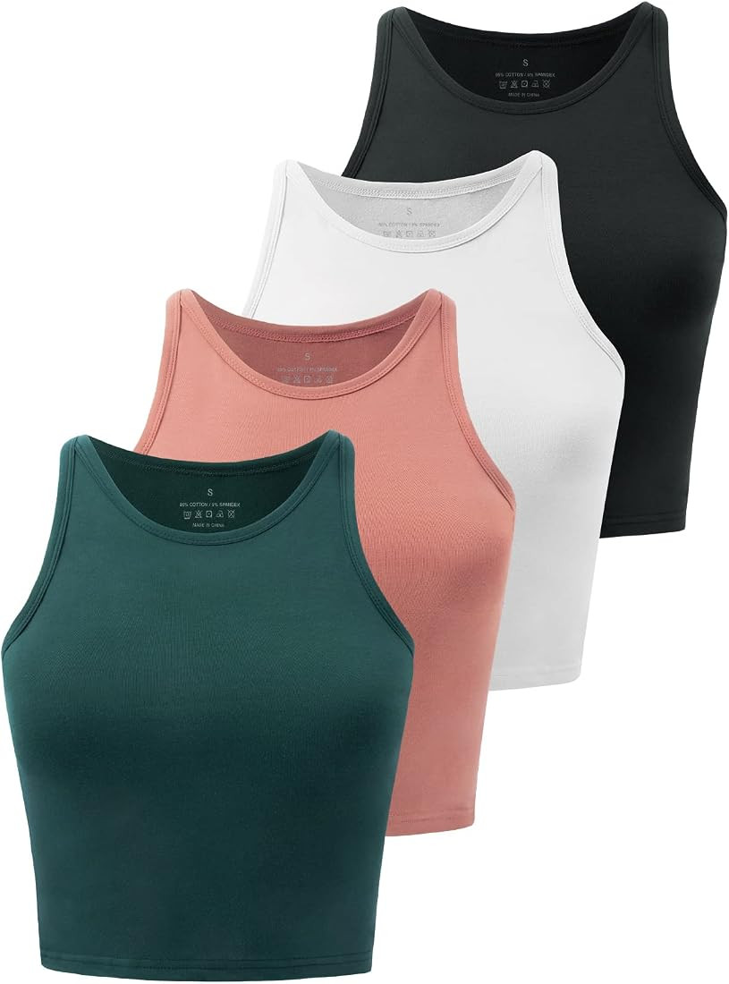 Kole Meego Crop Tops For Women Workout Cropped Tank Top High Neck Camisole Yoga Shirts Athletic Unde | Amazon (US)