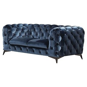 Divani Casa Delilah Modern Fabric & Stainless Steel Loveseat in Blue | Cymax