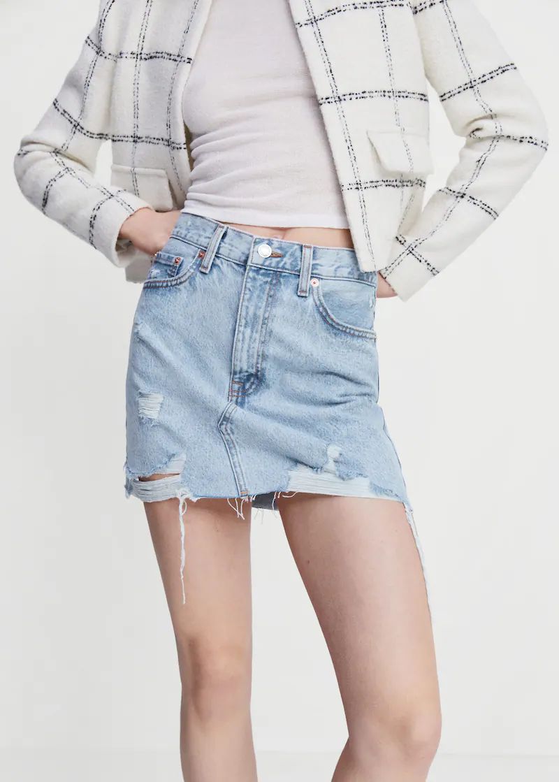 Denim miniskirt with frayed hem | MANGO (US)