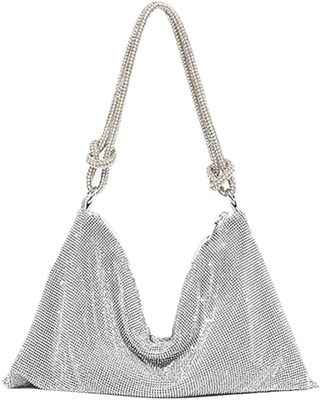 Rhinestone Purses for Women Chic Sparkly Evening Handbag Bling Hobo Bag Shiny Silver Clutch Purse... | Amazon (US)