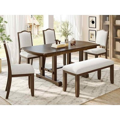 MAYEERTY 6-Piece Extendable Dining Set, 60-78" Wood Table, 4 Chairs & Bench, Brown | Target