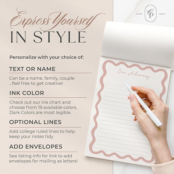 Personalized Notepad, Cute Wavy Border Notepad Stationery with Name, Custom Notepads In 3 Sizes, ... | Amazon (US)