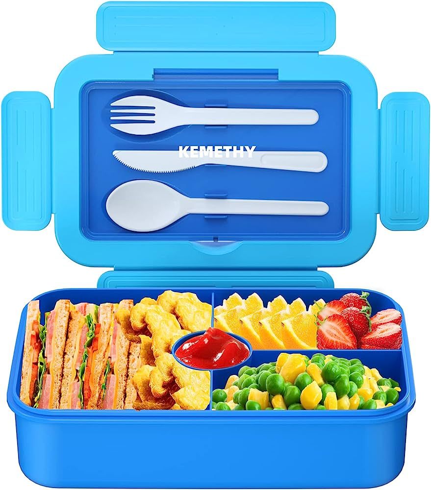 KEMETHY Bento Lunch Box for Kids, 4 Compartment Lunch Box Kids, Leak Proof Lunchbox with Tablewar... | Amazon (US)