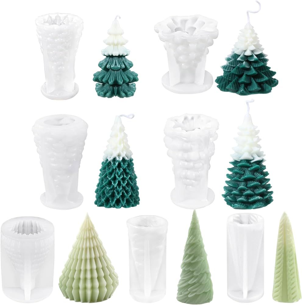 Soaoo 7 Pcs Christmas Tree Candle Molds 3D Christmas Silicone Pine Tree Candle Molds for Candle M... | Amazon (US)