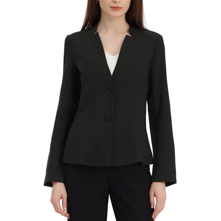 Allegra K Notched Collar Blazer for Juniors Long Sleeve Two Buttons Suit Blazers | Walmart (US)