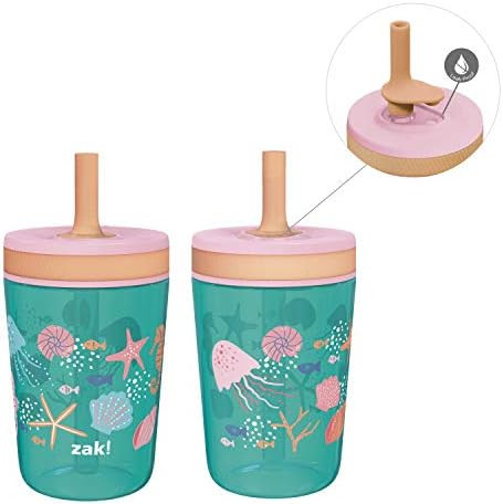Zak Designs Kelso 15 oz Tumbler Set, ( Shells ) Non-BPA Leak-Proof Screw-On Lid with Straw Made o... | Amazon (US)