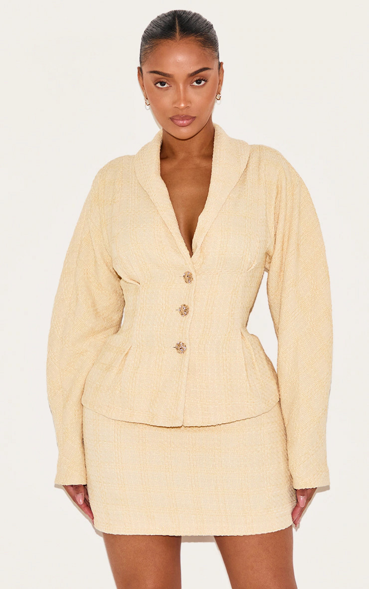 Shape Vanilla Premium Buckle Cinched Cocoon Sleeve Hammered Button Blazer | PrettyLittleThing US