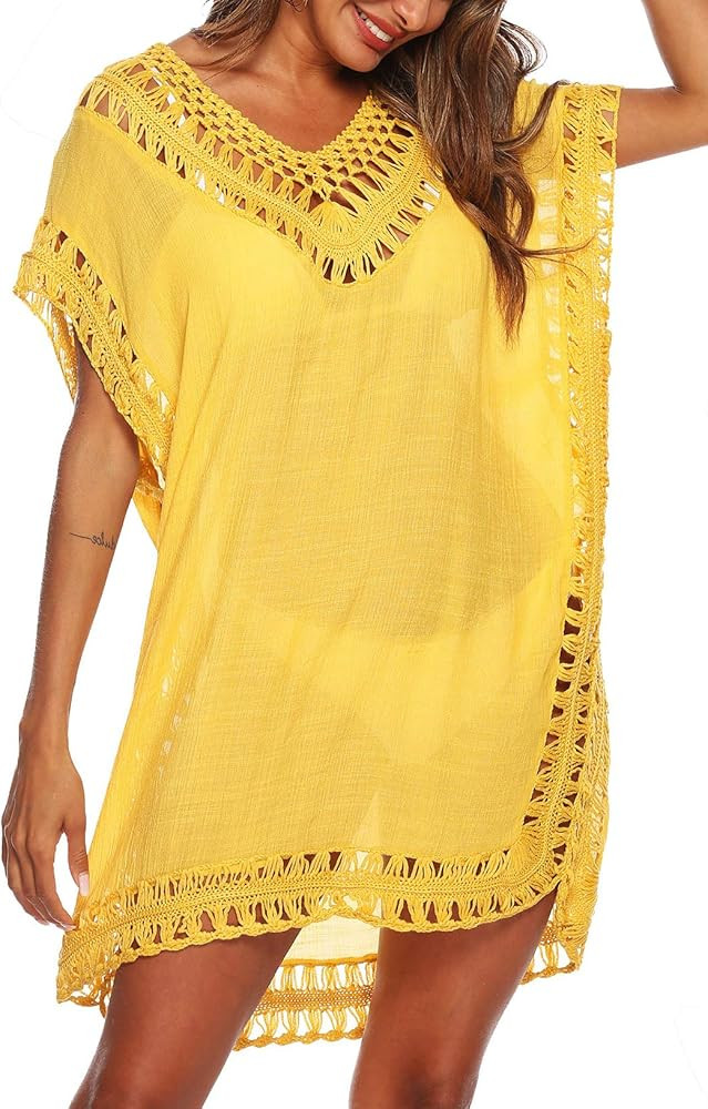 SIAEAMRG Swimsuit Cover Ups for Women, V Neck Hollow Out Swim Coverup Crochet Chiffon Summer Beac... | Amazon (US)