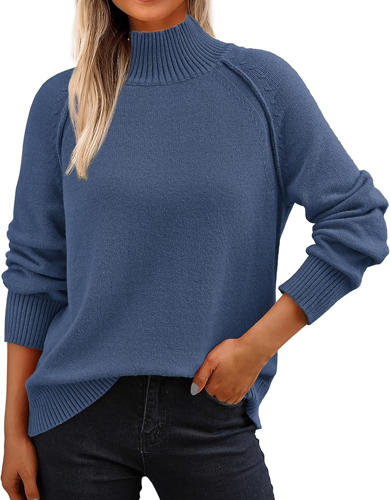 KIRUNDO Womens Fall Sweaters 2025 Trendy Turtleneck Long Sleeve Ribbed Knit Chunky Casual Loose P... | Amazon (US)