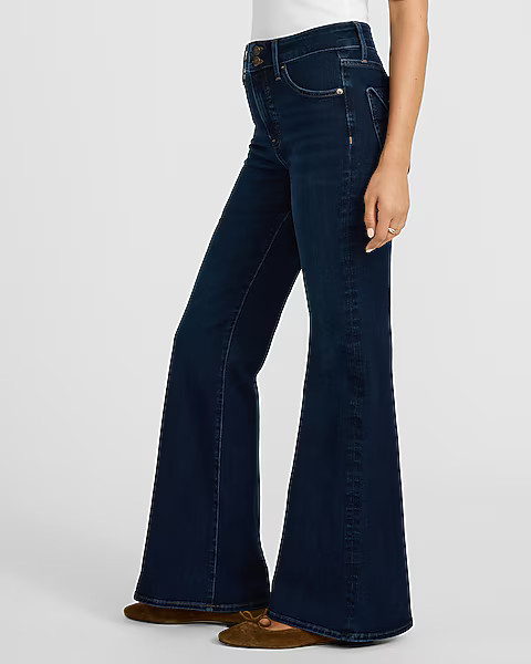 High Waisted Dark Wash '70s Flare Jeans | Express