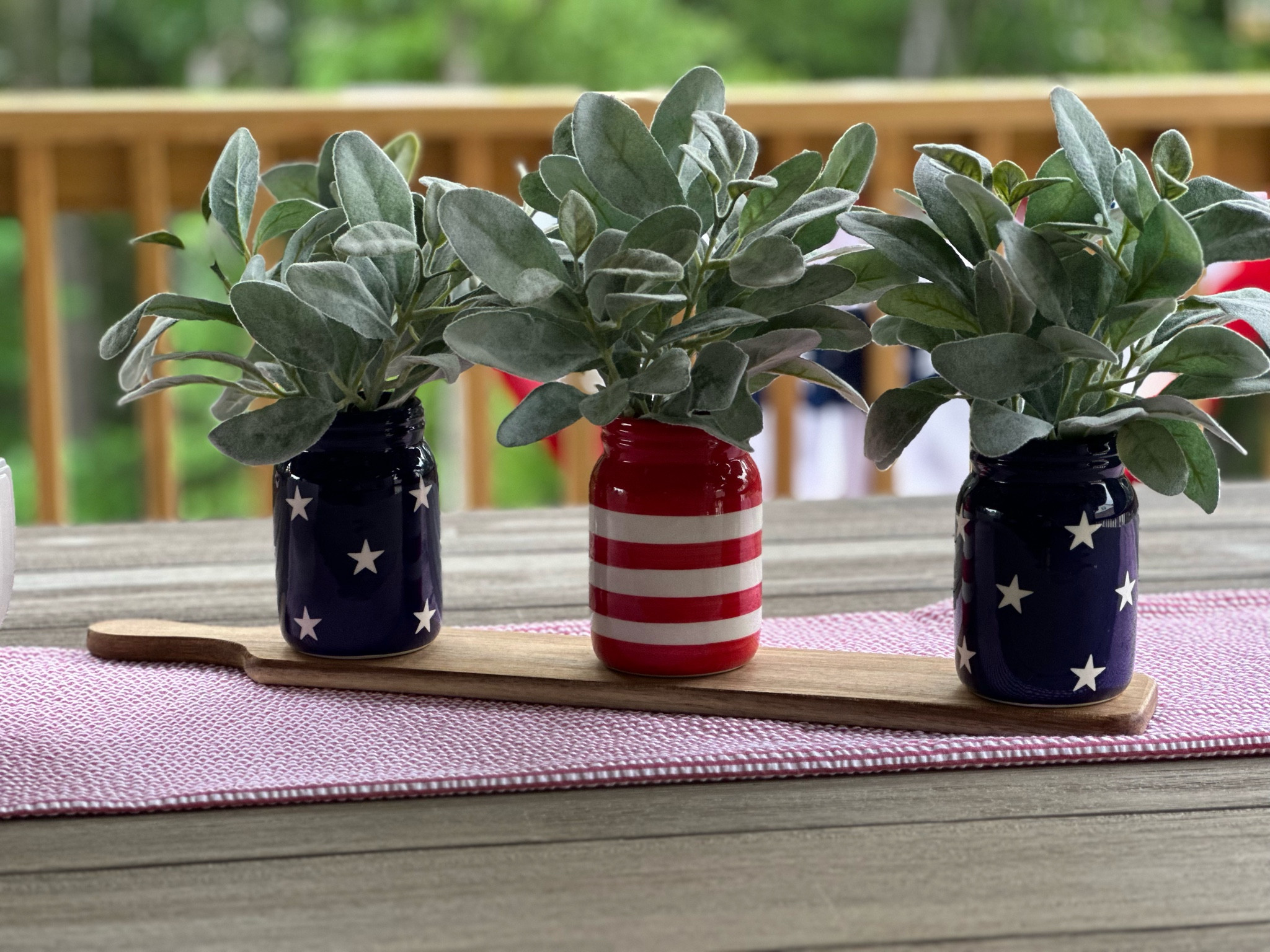 Simple Patriotic table decor for Memorial Day and July 4th. Red, white and blue table decor to add patriotic flair to your table, indoor or outdoor. 

#patrioticdecor #memorialdaydecor #july4thdecor

#LTKHome #LTKSeasonal