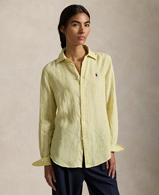 Women's Classic Fit Striped Linen Shirt | Macy's