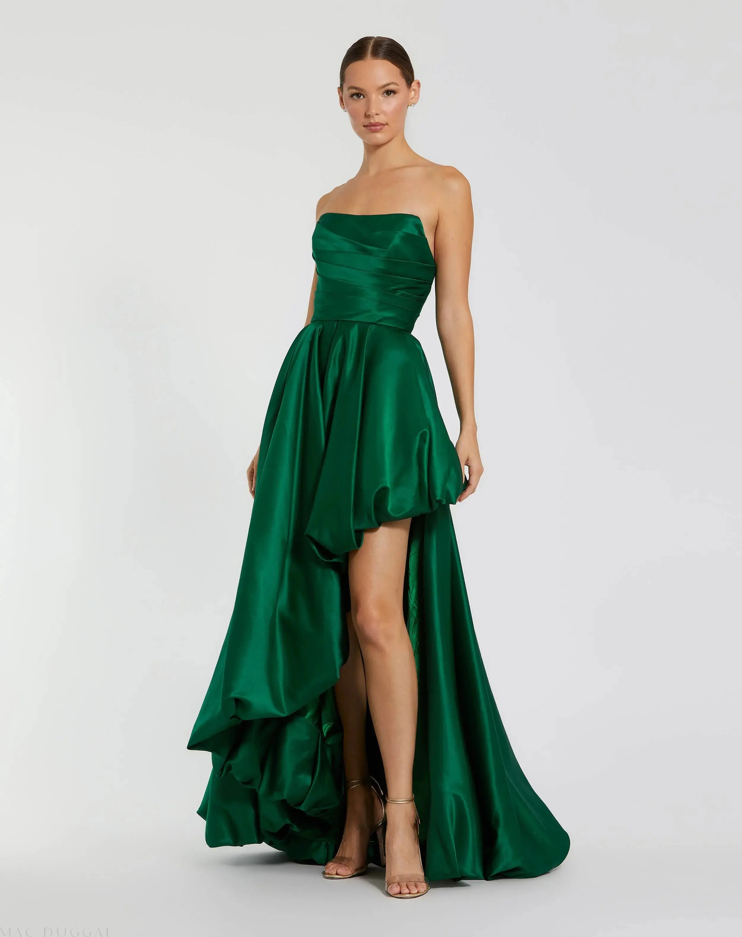 Green Strapless Ruched High Low Gown - Mac Duggal | Mac Duggal