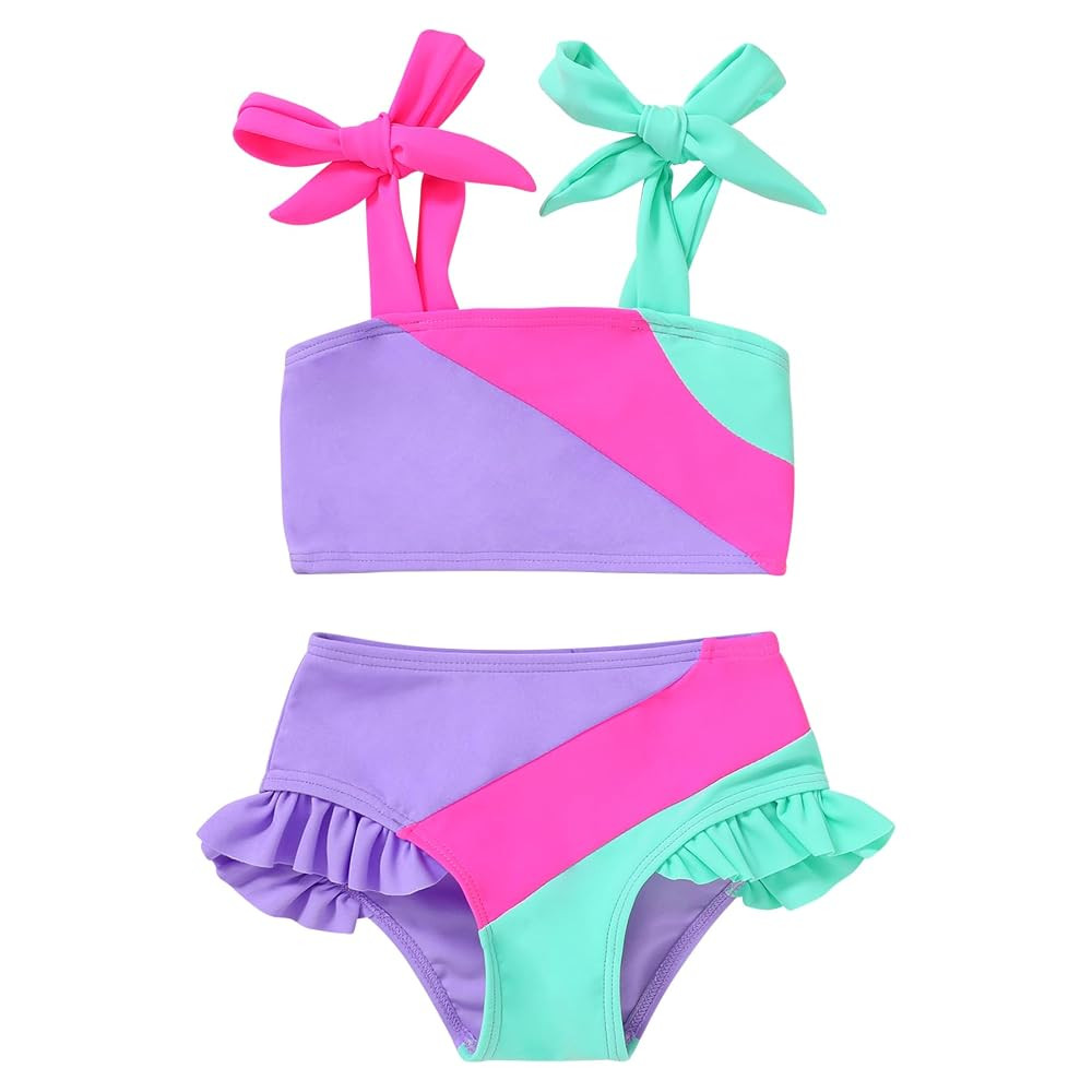 YOUNGER TREE Toddler Girls Two Pieces Swimsuit Color Block Stripe Swimwear Summer Beach Bathing S... | Amazon (US)