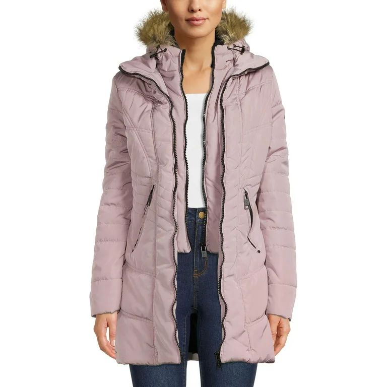 XOXO Women's Quilted Puffer Coat with Hood - Walmart.com | Walmart (US)