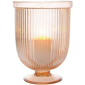 Luna Bazaar Large Glass Hurricane Pillar Candle Holder (6.75x9-in, Lynne Design, Vintage Pink) - ... | Amazon (US)