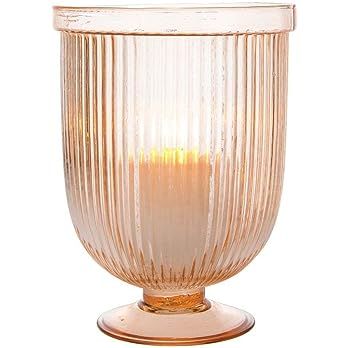 Luna Bazaar Large Glass Hurricane Pillar Candle Holder (6.75x9-in, Lynne Design, Vintage Pink) - ... | Amazon (US)
