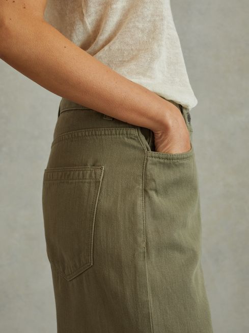 Reiss Khaki Colorado Garment Dyed Wide Leg Trousers | Reiss UK
