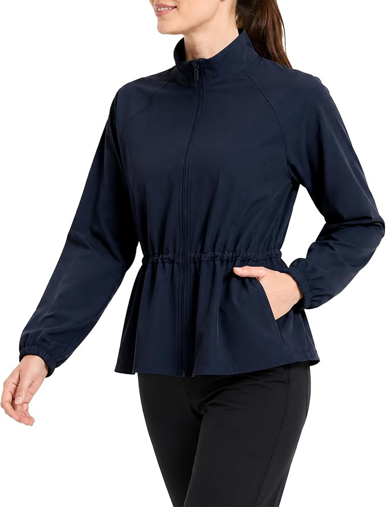 Women's Peplum Drawstring Waist Zip Up Slim Fit Jackets | Amazon (US)