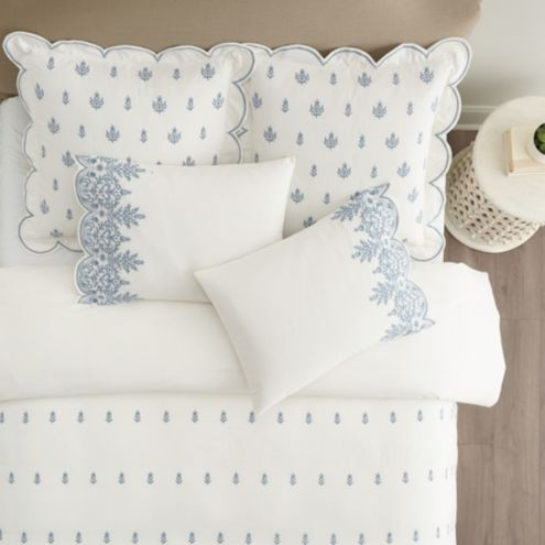 Marie Embroidered Scallop Sham with Cornflower Blue Detail & Soft Cotton Linen Blend | Ballard Designs, Inc.