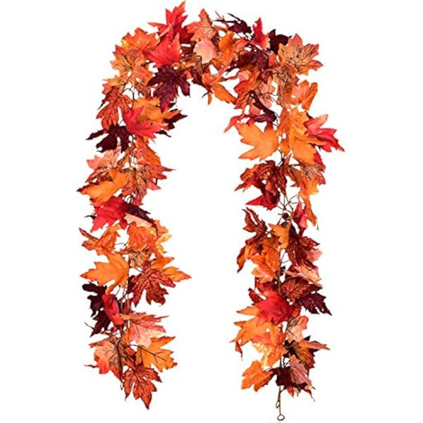 Orindnely Leaf Garland Fall Leaves Garlands Artificial Decor 6.5 FT with 48 LED Timer for Mantle Fir | Amazon (US)
