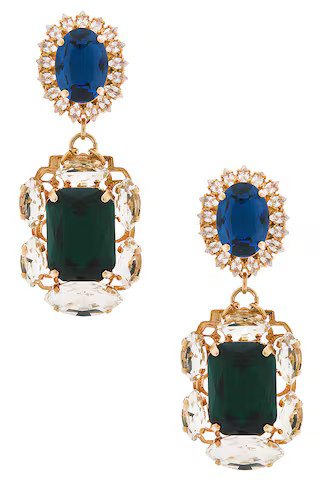 Anton Heunis Omega Clasp With Square Pendant Earrings in Blue, Green, Crystal, & Gold from Revolv... | Revolve Clothing (Global)