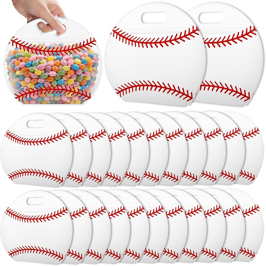 AKAIXI 24pcs Baseball Snack Bags with Handles Reusable Sealed Treat Bags, Stand-up Bottom Goodie ... | Amazon (US)