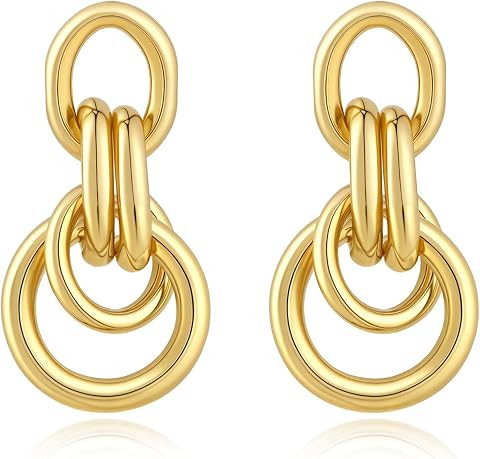 Gold Earrings for Women, 14K Gold Plated Hypoallergenic Statement Knot Chunky Gold Earrings Light... | Amazon (US)